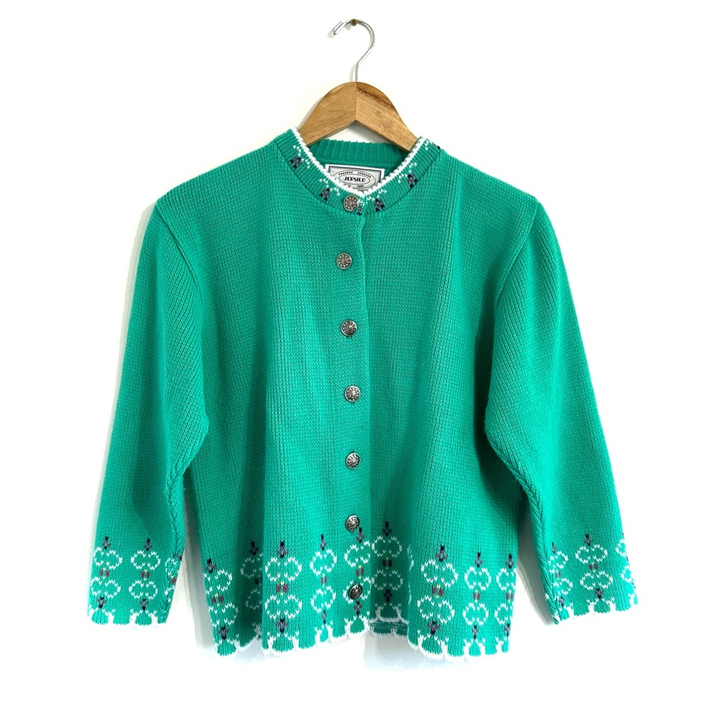 Vintage Jersild Green Cardigan knit sweater button front Scandinavian design
